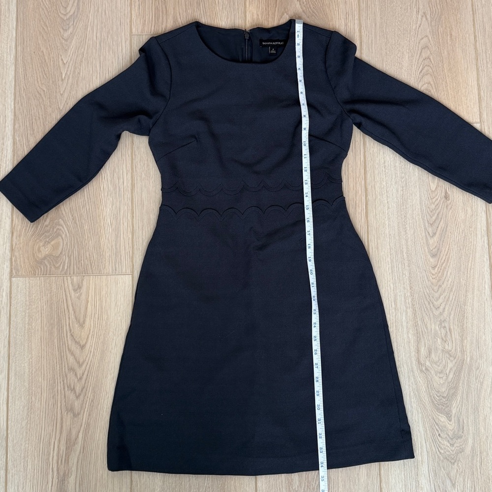 Banana Republic Scalloped Waist 3/4 Sleeve Sheath Midi Dress, Charcoal Gray - Picture 6 of 13